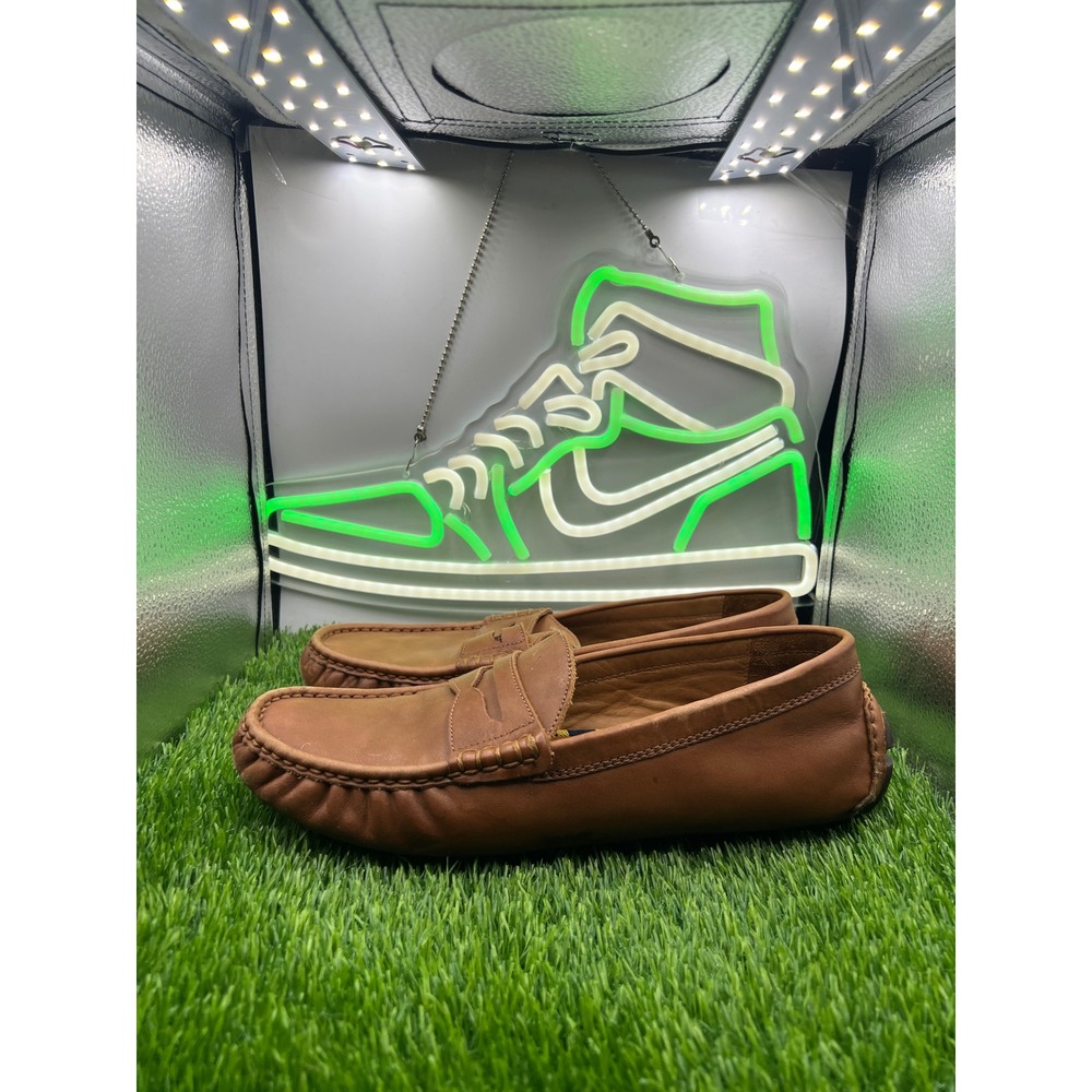 Polo Ralph Lauren Anders Penny Tan Leather Driving Loafers Mens 10.5 Brown